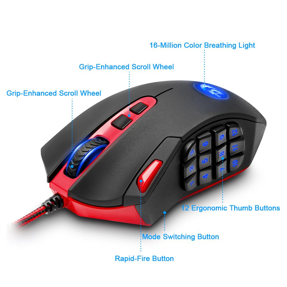 Redragon USB Gaming Mouse – 16,400 DPI, 19 Programmable Buttons, Ergonomic Design for PC Gamers