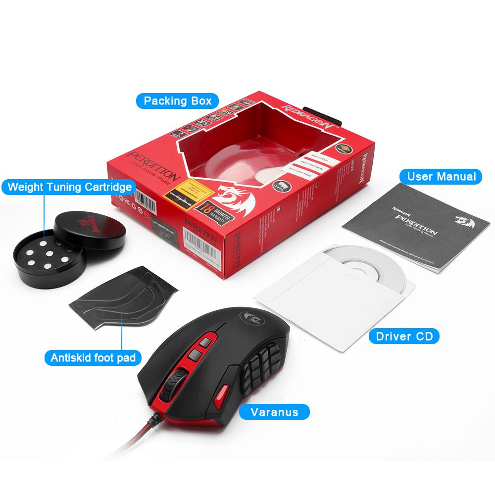 Redragon USB Gaming Mouse – 16,400 DPI, 19 Programmable Buttons, Ergonomic Design for PC Gamers