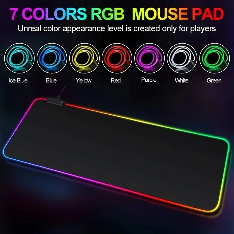 Extended Gaming Mouse Pad – Large RGB Soft Keyboard Mat, Non-Slip Rubber Base, Touch Control Light Modes