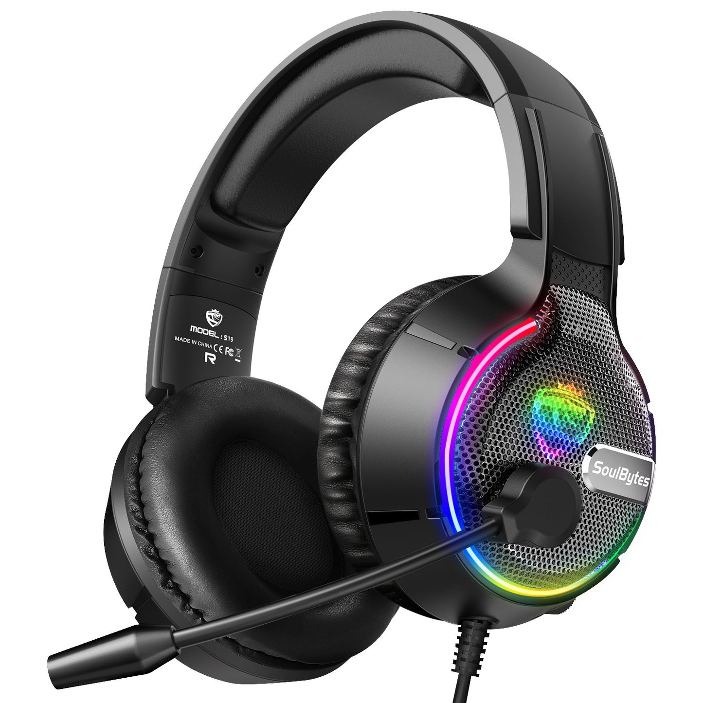 Soulbytes S19 Wired Gaming Headset – Head-Mounted, RGB Lighting, 50mm Drivers, Durable Braided Cable