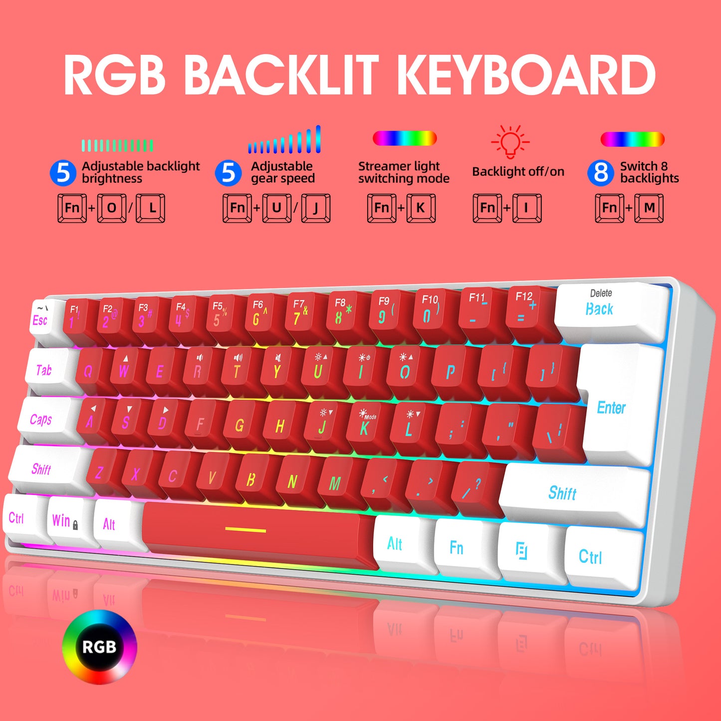 61-Key Compact RGB Keyboard – Mini Minimalist Design with Split Lines and Dual-Color Backlit Keys