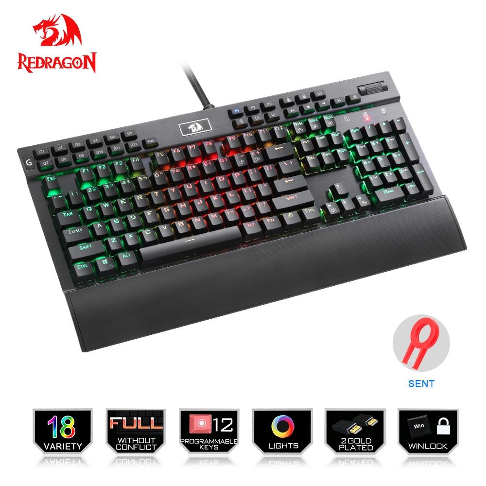 Redragon Professional Gaming Mechanical Keyboard – Full Color LED Backlit, 104 Keys, Metal Housing, USB Wired for PC