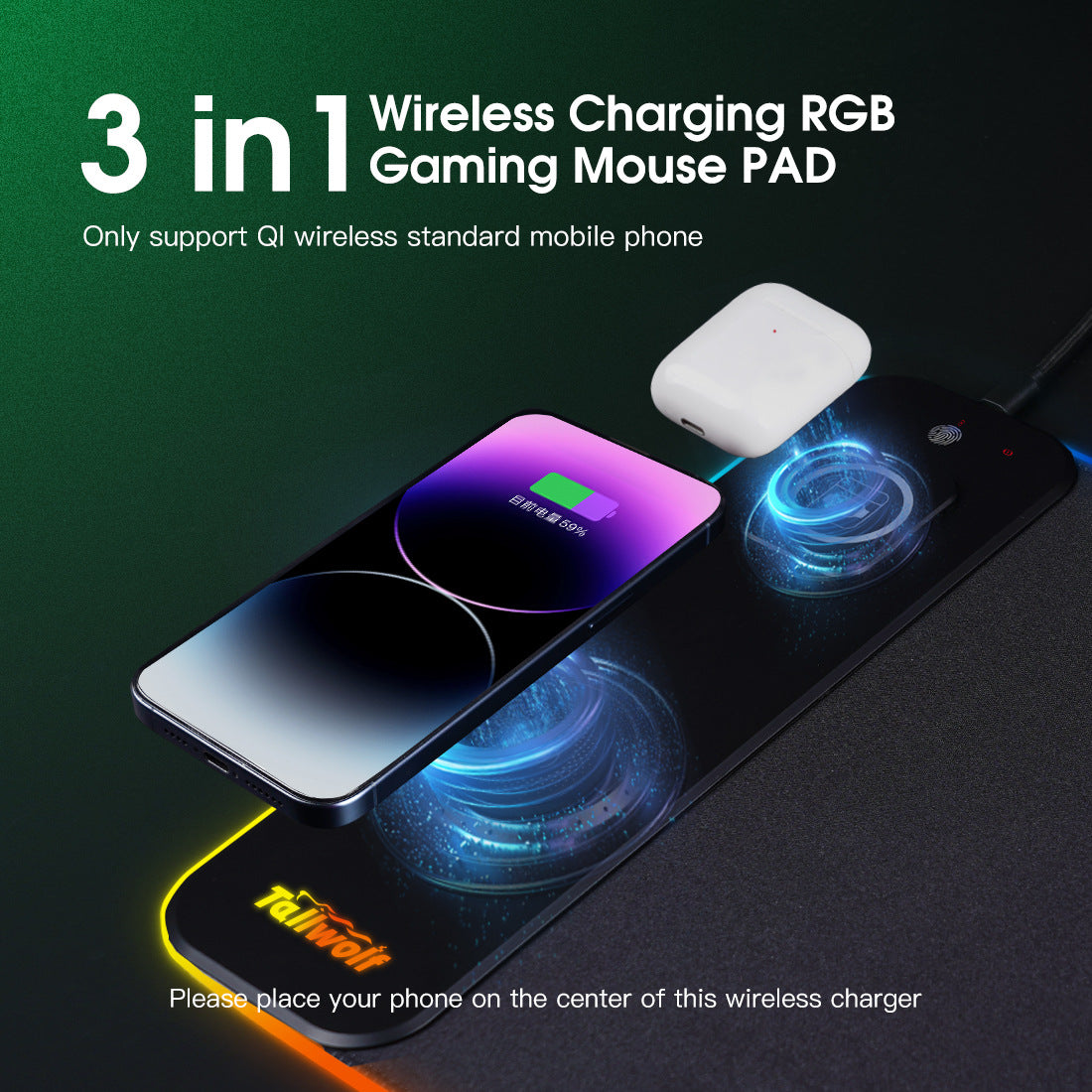 3-in-1 Magnetic Wireless Charging Mouse Pad – Desk Pad with RGB Lighting and Fast Charging