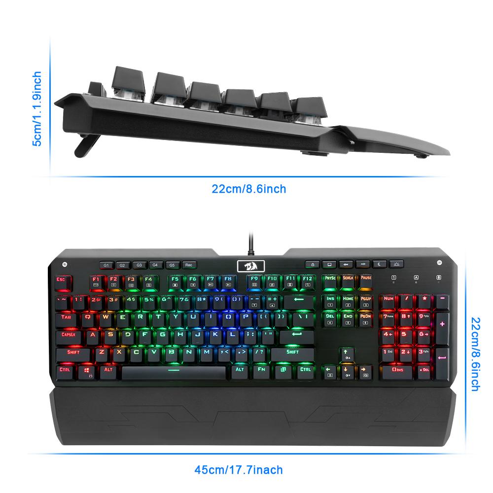 Redragon USB Mechanical Gaming Keyboard – Ergonomic RGB LED Backlit, Full Key Anti-Ghosting, 104 Keys, Wired, K555RGB for PC Gamers