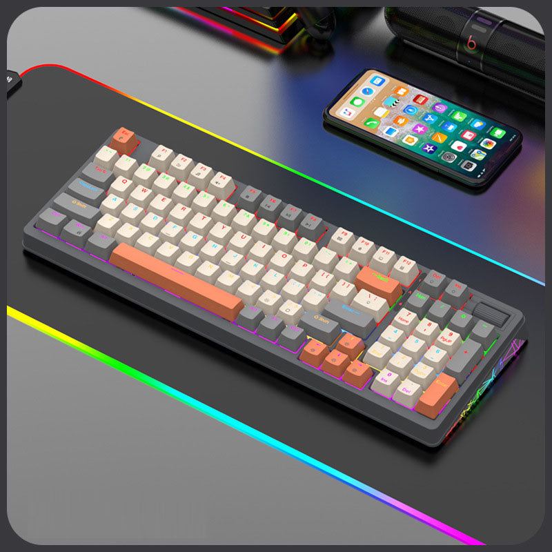 XUNFOX K85 Wired Mechanical Keyboard – Hot Swappable, 96 Keys, Rainbow LED Backlight, USB Wired for Esports, Office, and Home Use