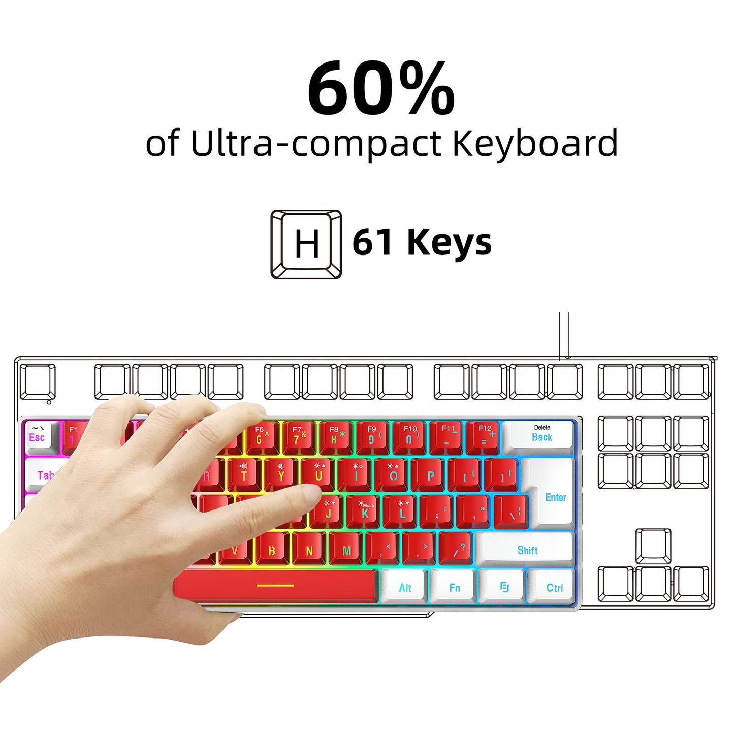 61-Key Compact RGB Keyboard – Mini Minimalist Design with Split Lines and Dual-Color Backlit Keys