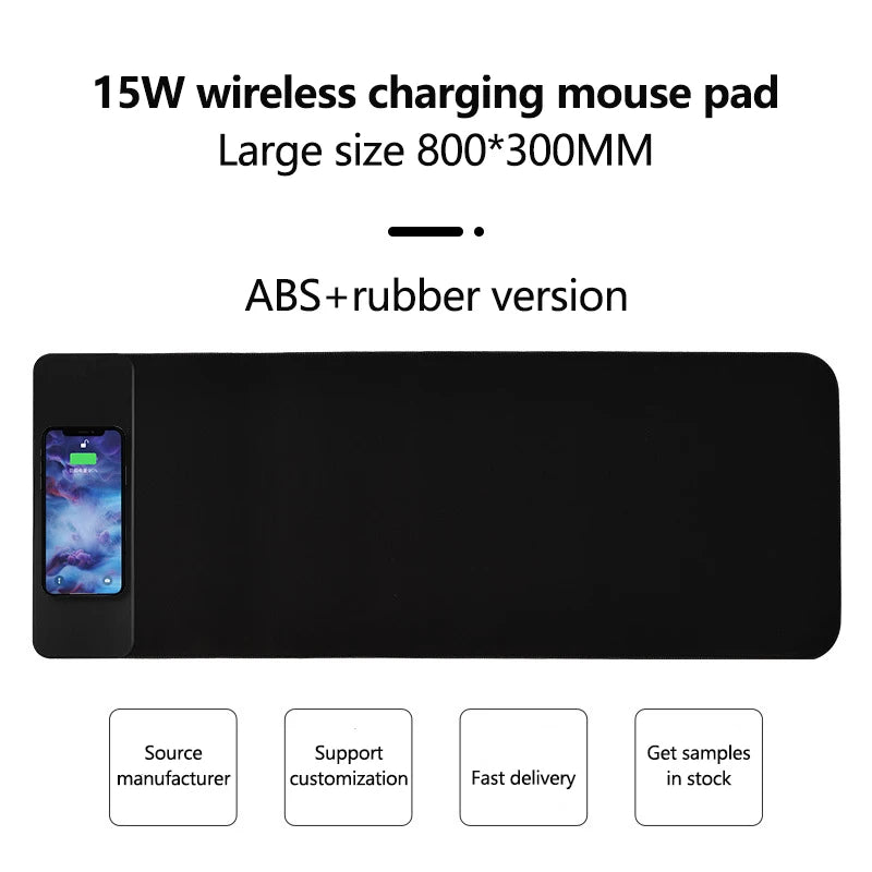 15W Wireless Charging Mouse Pad – Extra-Large Gaming Keyboard Pad, Fast Charging, Rubber Base