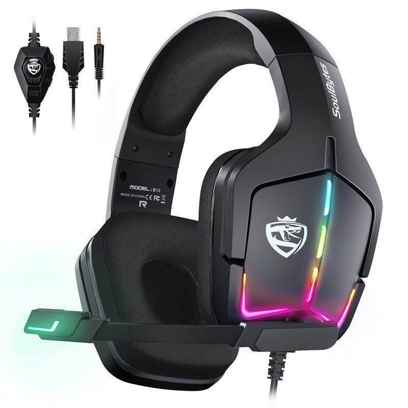 S12 Wired Gaming Headset – RGB Lighting, Head-Mounted Design, PS4 and PC Compatible