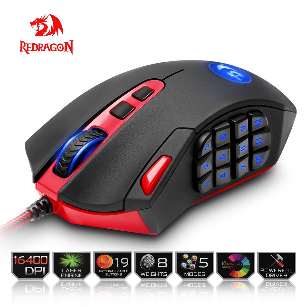 Redragon USB Gaming Mouse – 16,400 DPI, 19 Programmable Buttons, Ergonomic Design for PC Gamers