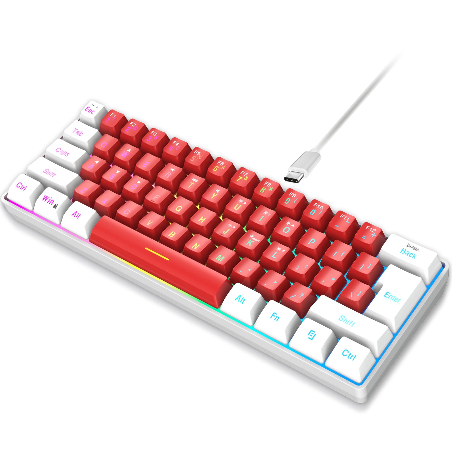 61-Key Compact RGB Keyboard – Mini Minimalist Design with Split Lines and Dual-Color Backlit Keys