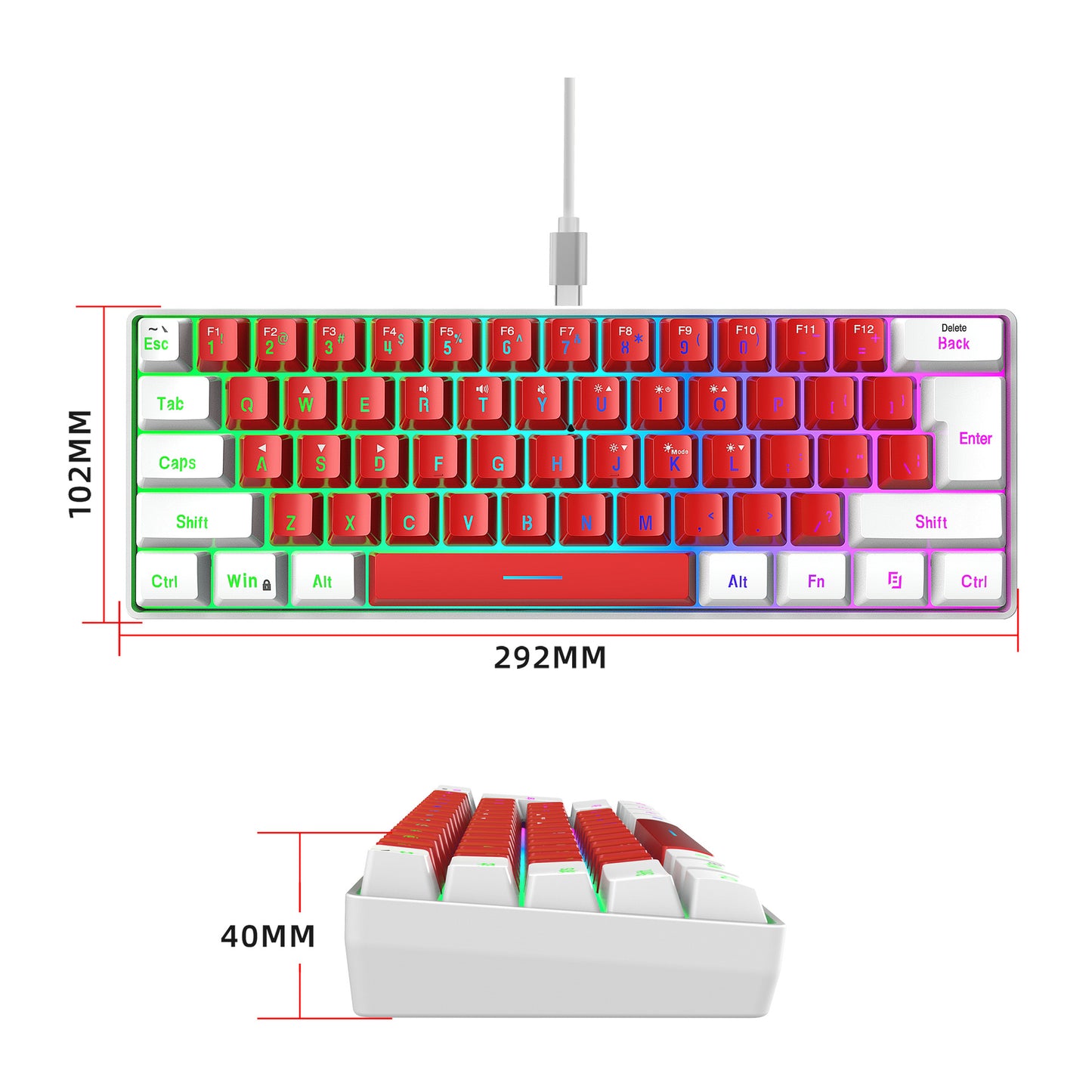 61-Key Compact RGB Keyboard – Mini Minimalist Design with Split Lines and Dual-Color Backlit Keys