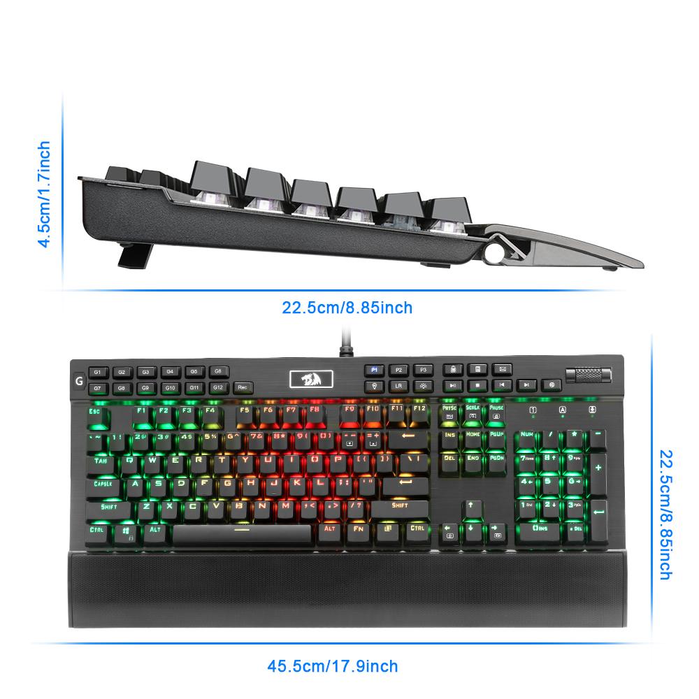 Redragon Professional Gaming Mechanical Keyboard – Full Color LED Backlit, 104 Keys, Metal Housing, USB Wired for PC