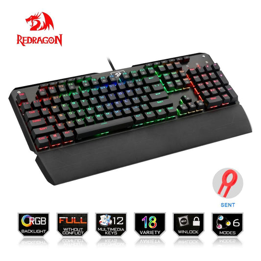 Redragon USB Mechanical Gaming Keyboard – Ergonomic RGB LED Backlit, Full Key Anti-Ghosting, 104 Keys, Wired, K555RGB for PC Gamers